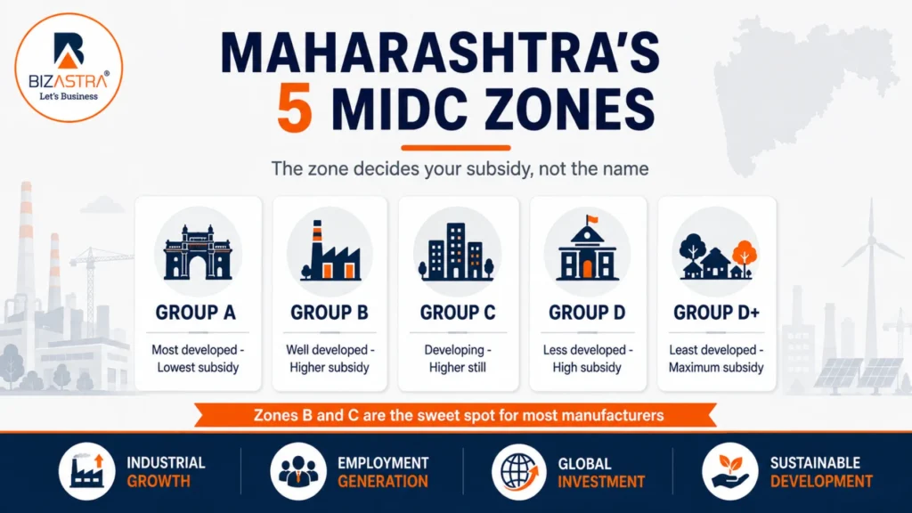 Maharashtra MIDC subsidy zones from Group A to D+
