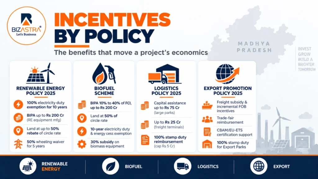 Incentives compared across the four policies