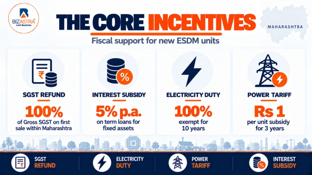 Core Maharashtra electronics incentives: SGST, interest, electricity duty, power tariff